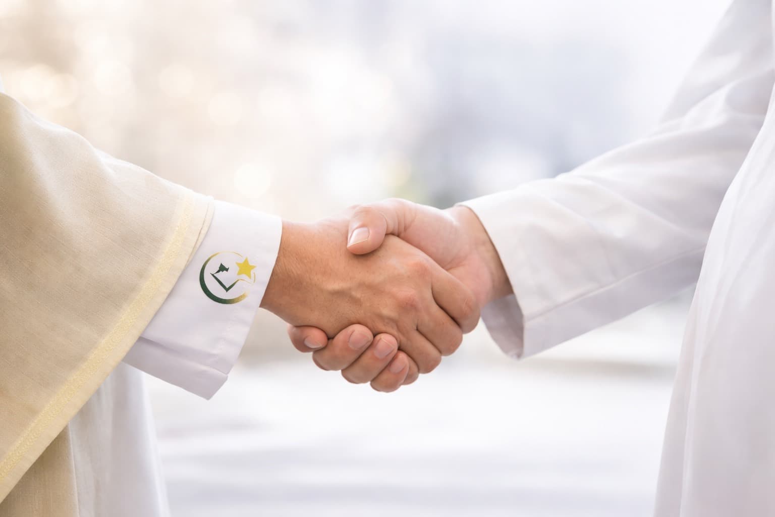 Two men in thobes shaking hands
